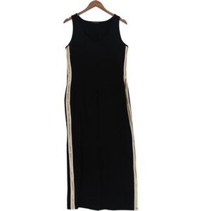 Boston Proper Black Sleeveless Maxi Dress Gold Side Stripe Scoop Neck L Read